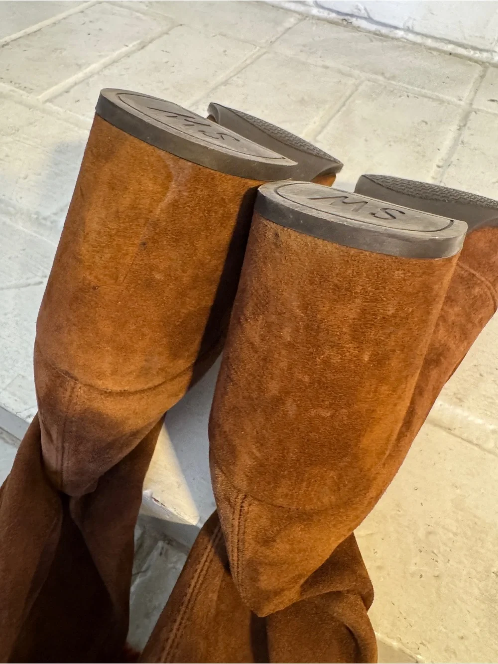 Stuart Weitzman Brown Suede Over-the-Knee Block Heel Boots – Size 9.5M